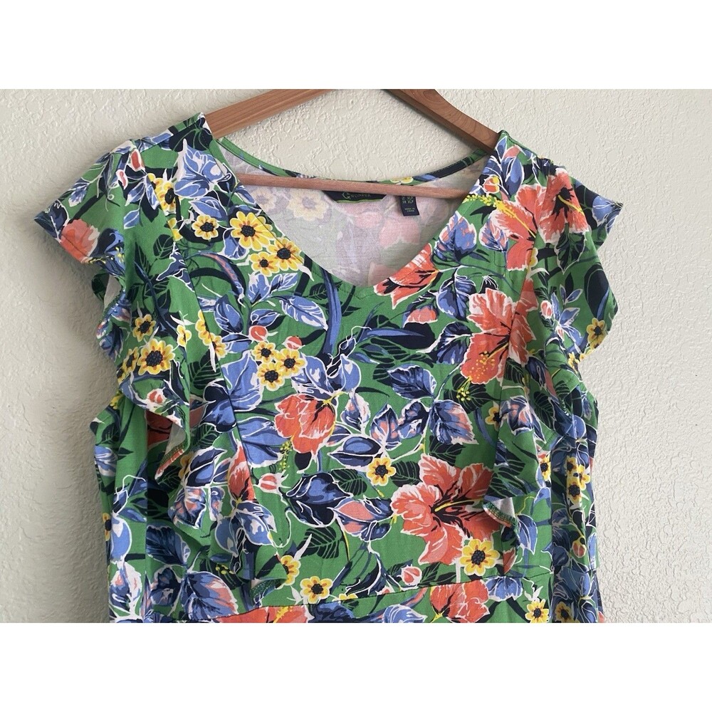 C. Wonder Tropical Floral Midi Dress LP Cottagecore Summer Ruffle V-Neck - Picture 12 of 13